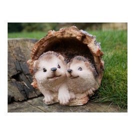 ProdBuy Home Cute Hedgehogs In Log Resin Garden Ornament
