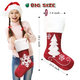 SupMLC Christmas Stockings, 2 Pcs 18 inches Christmas Stockings, Burlap with Large Plush Cuff Stockings, for Family Holiday Xmas Party Decorations