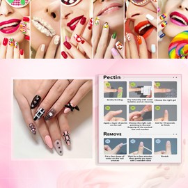 Rchovsam Black Pink Press on Nails Medium Almond Pink Black Sfumato Love Press Ons Bow Glue on Nails Black with Pearls Stick on Nails Gel Nails Kit for Womens 24pcs