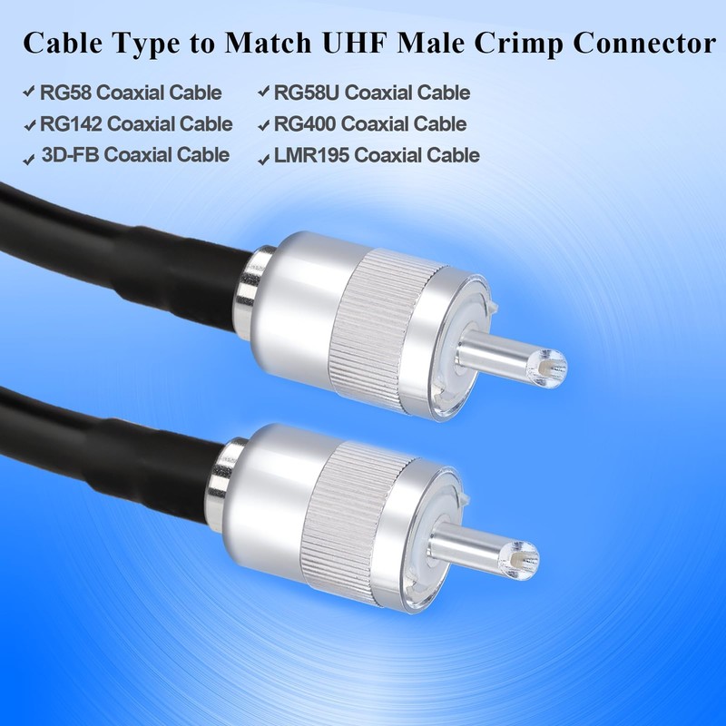 TUOLNK PL-259 Crimp Connector UHF Plug Adapter for RG58 RG400