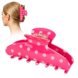 Acetate Hair Clip for Women, 3.94" Medium Claw Clip for Thick Thin Hair, Strong Hold & Slip-Free Grip Jaw Polka Dot French Styling Hair Accessories Ideal Gifts for Women & Teen Girls - Hot Pink