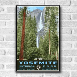 Yosemite National Park Vintage-Style Travel Poster - 8x10-12x18-18x24-24x36 / 4x6 Postcard WPA Style California Print Yosemite Falls (4x6 Inch Postcard)