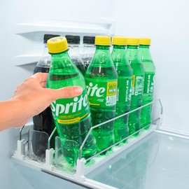 Sip Sort Fridge Organizer for Drinks, Upgraded Design of Fridge Can Organizer with Larger Stopper Height. Width Adjustable Automatic Can Holders for Fridge with Lock. Holds 10 Cans (2 Rows, White)