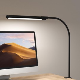 MYPLUS LED Desk lamp with Clamp, Hand Wave Control 5 Color and 10 Level Dimmable LED Clip on Lamp, Bright Table Lights for Home Office,Reading,Desktop Working - White