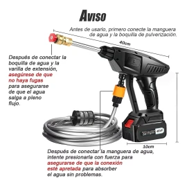Lawuto Pistola Hidrolavadora Inalámbrica Lavado Coche 2 Pilas 48v