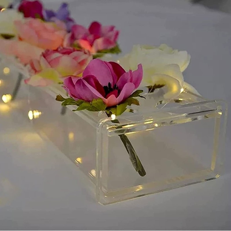 Rectangular Floral Centerpiece Clear Acrylic Flower Vase for Dining Table