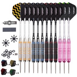 Turnart Darts Metal Tip – 12 Pieces 24 g Professional Steel Darts Darts Professional Darts Steel Set 12 Aluminium Shaft with 24 Flights 20 Anti-Loose Rubber Rings (Pink)