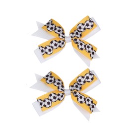Soccer Ribbon Bow Hair Clips soccer bows Hair Accessories for girls Womens headdress.(FJ35) (Yellow)