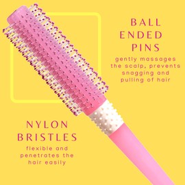 Scarlet Line Professional Round Hair Brush with Anti Slip Rubber Grip Handle, Soft Ball Tip Nylon Bristles Round Brush For Styling, Light_Pink