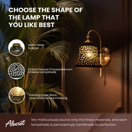 Lampshade 4 Pack, ALUCSET Pendant Light Shades, Ceiling Fan Replacements Light Shade with 2.28" Fitter, 5.12" High 6" Diameter,Metal Daisy Etched Light Covers for Chandelier,Wall Sconces,Black Gold