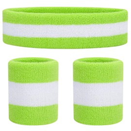ONUPGO Sweatbands Set Headband Bracelets Neon Sport Fitness 80s Costumes Accessories 80s Workout Outfit for Men Women (Neon Green/White/Neon Green)