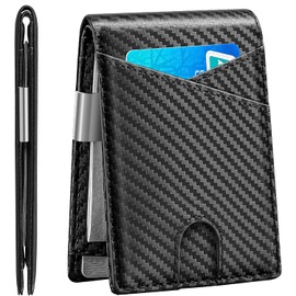 Mens Slim Wallet with Money Clip Bifold RFID Blocking Front Pocket Wallets Credit Card Holder, Casket Black, Rfid Blocking