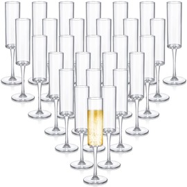 Bokon 30 Pcs 6oz Acrylic Stemmed Champagne Flutes, Unbreakable Clear Plastic Glass Set for Sparkling Wine, Reusable Crystal Tall Champagne Glasses Bulk for Wedding Anniversary Birthday