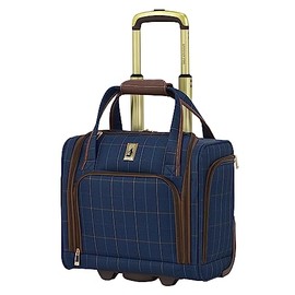 London Fog Liverpool Navy Windowpane 15" Under The Seat Bag, Bronze