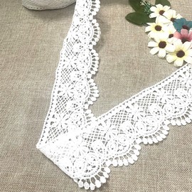 7.5cm Wide Lace Trim with Hollow Out Design, 5 Yards per Pack, Wide Ribbon Cotton White Lace Trim - for Wedding Dress Decoration, Gift & Party Ornament, DIY Sewing Crafts, Lace Trimming for Sewing.