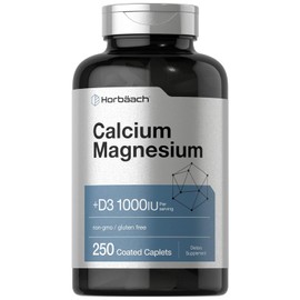Horbäach Suplemento D3 de calcio y magnesio | 1000 UI D3 | 250 cápsulas recubiertas | Sin OMG y sin gluten