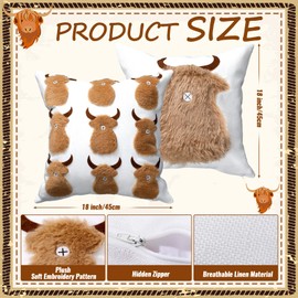 Cinnvoice Highland Cow Pillow Covers 18 x 18 Inch Set of 2 Embroidery Farmhouse Cow Linen Throw Pillow Covers Soft Plush Pillowcases for Sofa Couch Living Room Home Decors Highland Cattle Lover Gifts