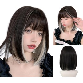 Pelucas para mujer cabello natural cabello corto, Pelucas Bob Cortas para Mujer, peluca corte Bob con fleco, pelucas sintéticas de fibra de alta calidad (Lisa-BP)