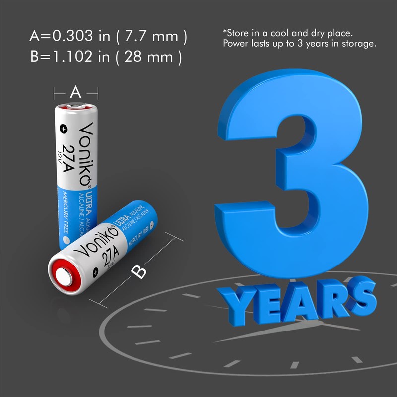 Voniko 27A 12V Alkaline Battery Pack of 6 - Long