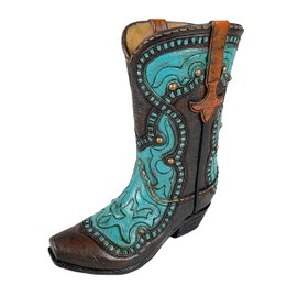 Urbalabs Western Cowboy Boot Flower Vase Classic Teal and Brown Decorative Cowboy Boots Home Office Rustic Decor Country Living Wedding Centerpiece Hand Painted