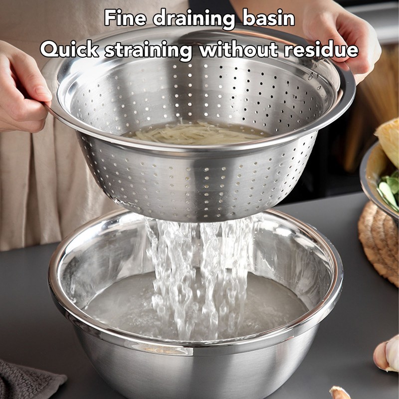 3 In 1 Colander Strainer Set Stainless Steel Rice Washing