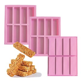 QUDUME Granola Bar Silicone Mold, 3 Pack Rectangle Silicone Molds 8 Cavity DIY Soap Molds Energy Bar Cereal Bar Maker Candy Bar Mold for Brownie Cheesecake Baking