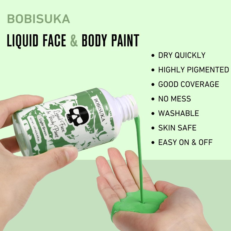BOBISUKA Light Green Face Body Paint Liquid Texture Washable Non