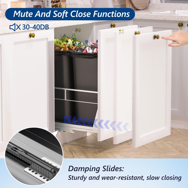 Insputer Dual Pull Out Trash Can Under Cabinet with Soft-Close