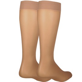 NuVein Sheer Compression Stockings for Women, 8-15 mmHg Support, Light Denier, Knee High, Closed Toe, Beige, X-Large