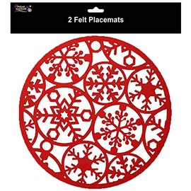 Theme Machine Christmas Tableware - 2 Pack Snowflake Placemats Red Felt Material 30cm x 30cm