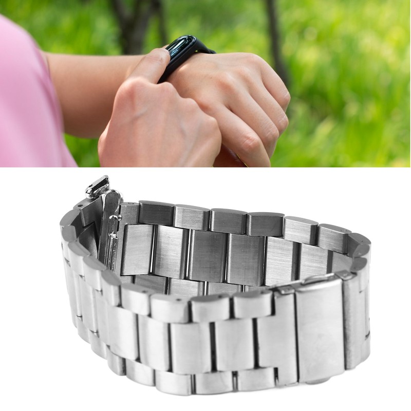 Smartwatch Strap Double Snap 3 Beaded Stainless Steel Replacement Wristband