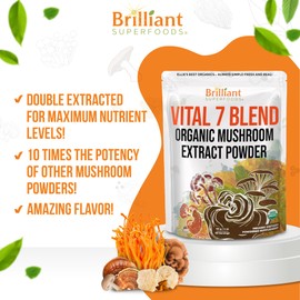 Ellie's Best 7 Mushroom Powder Extract Blend Supplement - Organic Reishi, Lion's Mane, Chaga, Turkey Tail, Cordyceps, Maitake & Shiitake - Double Extracted - 16oz / 456 Servings…