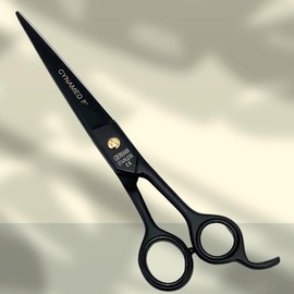 8" Barber Scissors Premium Full Black With Curved Finger Rest and Rubber Ring Inserts - German Steel
