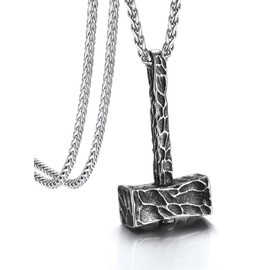 Bandmax Thors Hammer Pendant Necklace for Men Stainless Steel Viking Necklace Chain Nordic Retro Style Biker Necklace Gift for Men