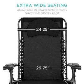 Best Choice Products Oversized Zero Gravity Chair, Folding Outdoor Patio Lounge Recliner w/Cup Holder Accessory Tray and Removable Pillow - Black