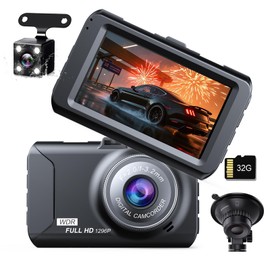 Torakind Dash Camera, Front and Rear 2 Cameras, Small Dash Camera, 1296P, 3-inch LCD Screen, HD Image Quality, 32 gb Card Included, 170° Super Wide Angle, Front and Rear Camera, HDR/WDR Image