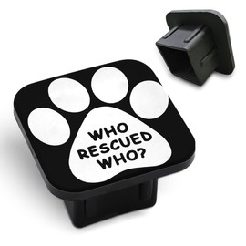 Tnomchey Dog Paw Tow Hitch Cover Who Rescued Who Words Funny White Pet Paw Print Tow Receiver Tube Plug Cap Sturdy Hitch Ball Insert Compatible for Pickups Trucks Cars
