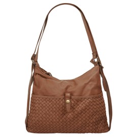 Samantha Look Women's Shopper Genuine Leather | Made in Italy, Vintage Shoulder Bag with Braided Look | 021384, Cognac