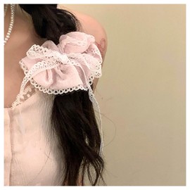 Xduargs Boho Bow Hair Scrunchies Vintage Lace Elastic Hair Rope Lace Elastic Scrunchies Big Scrunchy Lace Bands Rope Ponytail Holder Hair Accessories for Women(Pink)