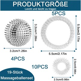 Pack of 4 Hedgehog Ball Massage Ball with 10 Acupressure Rings and 5 Massage Bracelets, Skills Set, Skills Borderline Set, Skills Panic Attacks, Panic Attacks Aid, for Stress Relief or Massage