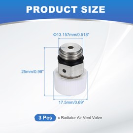 PATIKIL 1/4" BSP Male Thread Manual Radiator Air Vent Valves, 3 Pack Nickel Plated Brass Plug Valve No Need Key for Radiator Heater, Silver White