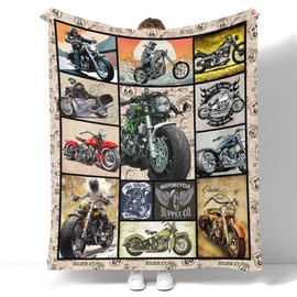 Motorcycle Blanket for Men, Unique Vintage Fun Cool Super Soft Motorcycle Blanket Gifts for Motorcycle Lovers, Warm Cozy Comfy Plush Flannel Fleece Motorcycle Throw Blankets 60"X50" for Couch Bedroom