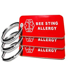 My Identity Doctor - 3 Pre-Engraved Bee Sting Allergy Plastic Medical Alert ID Keychains, Small 2.25 x .79 Inch