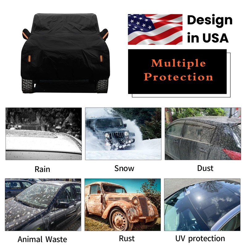 FiveFox Upgraded Waterproof Car Cover for Jeep Wrangler 2 Door