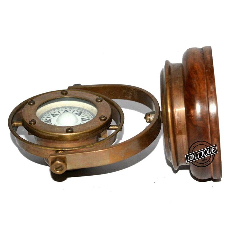 Antique Vibes Fathers Day Maritime Brass Nautical Compass on Wood