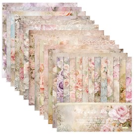 GLKTOPO Scrapbook Paper Pack, Pink Watercolor Rose Flower Pattern Paper, 6 Inches Single-Sided Decopodge Paper, Spring Floral Decorative Supplies for Card Making Album Background - 24 Sheets (R2350)