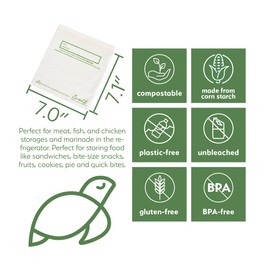 100% Compostable Food Storage Bags [Quart 100 Pack] Eco-Friendly Freezer Bags, Resealable Bags, Heavy-Duty, Reusable, Off-White by Earth's Natural Alternative
