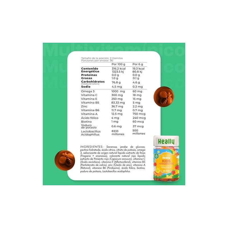Multivitamínico Niños Desarrollo Powerful Defense Heally Omega Vitaminas Vitamina Sabor