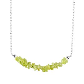 Thecraftman Natural Peridot Chips Bar Necklace, Gemstone Pendant Necklace, Genuine Gemstone, Birthstone, Gift for Her, Healing Stone, 18 Inch (Peridot-Silver)