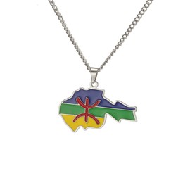 EUEAVAN African Berber Country Map Necklace African Berber Symbol Pendant African Ethnic Necklace Muslim Tribe Egypt Religious Kabyle Amazigh Jewelry for Women Men Gift (silver)
